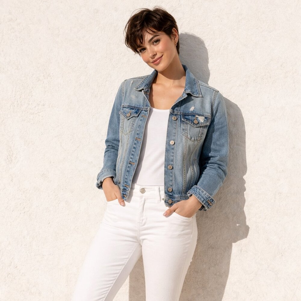 Vintage Hollister Denim Jacket S | Light Wash Distressed Classic Fit